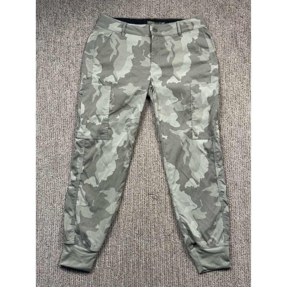 Prana Women 4 Sky Camo Jogger Cargo Nylon Stretch Hiking Pants Green Camo